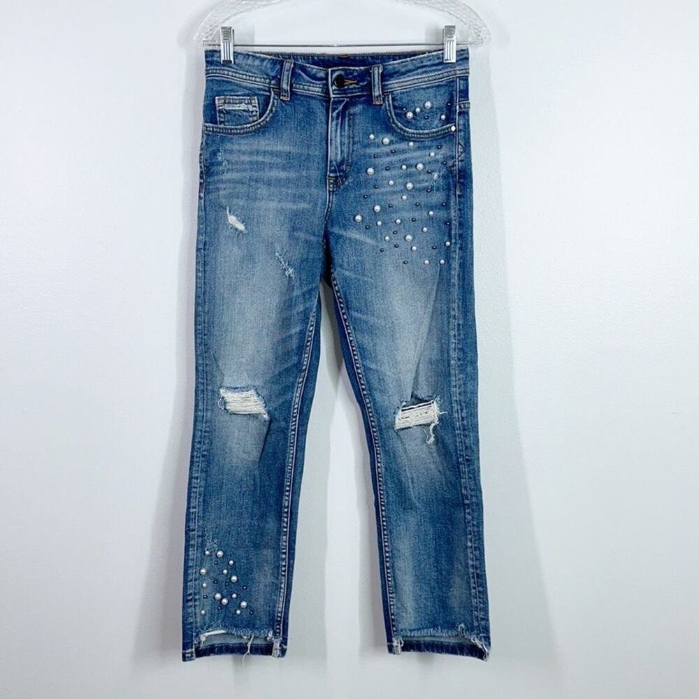 Zara embellished distressed denim jeans size 4